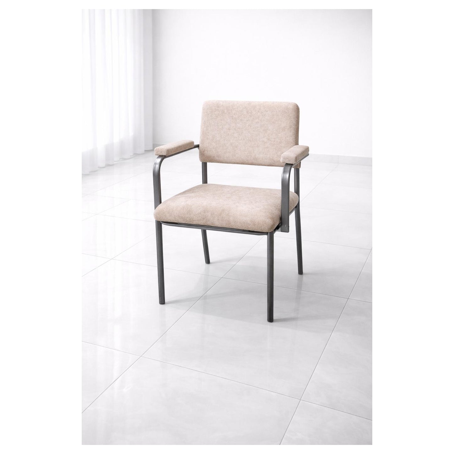 beige upholstered visitor chair with armrest cushioned office chair davangere