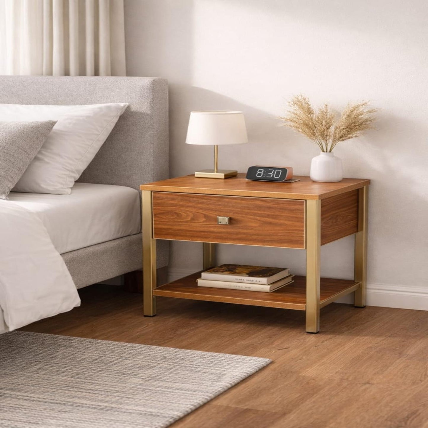 modern wooden bedside table with drawer and shelf nightstand for bedroom