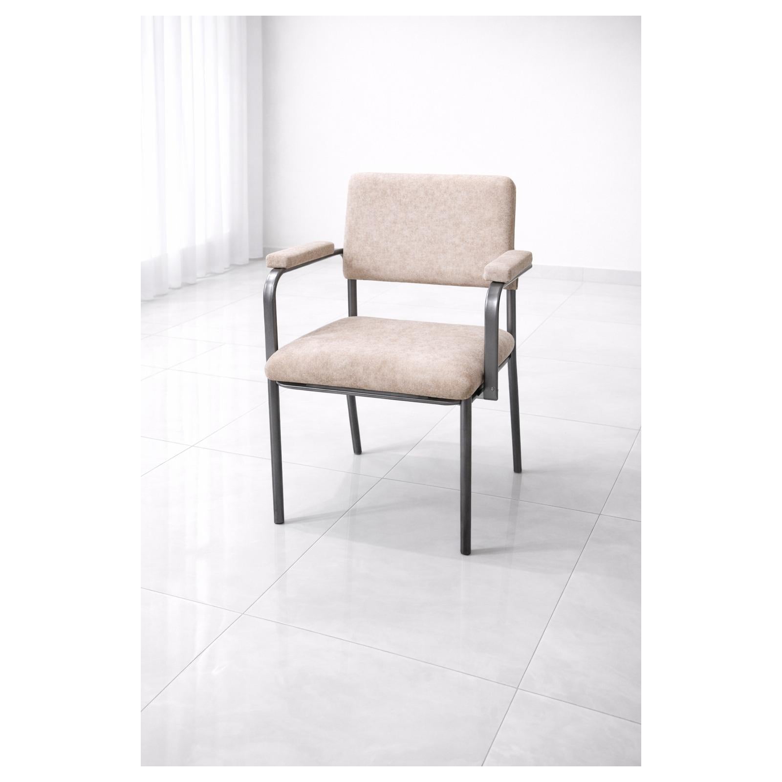 beige upholstered visitor chair with armrest cushioned office chair davangere