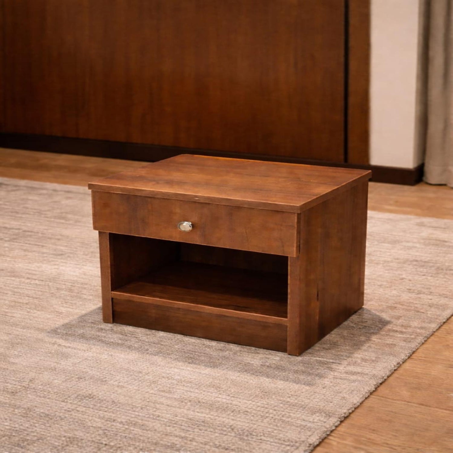 classic wooden bedside table with drawer and shelf compact nightstand for bedroom