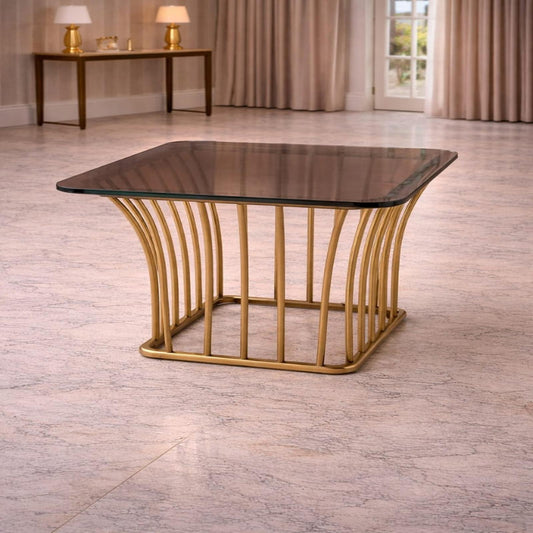modern glass top center table teapoy for living room with metal base