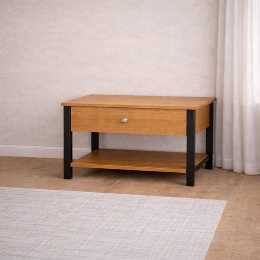 modern wooden bedside table with drawer shelf black frame nightstand for bedroom