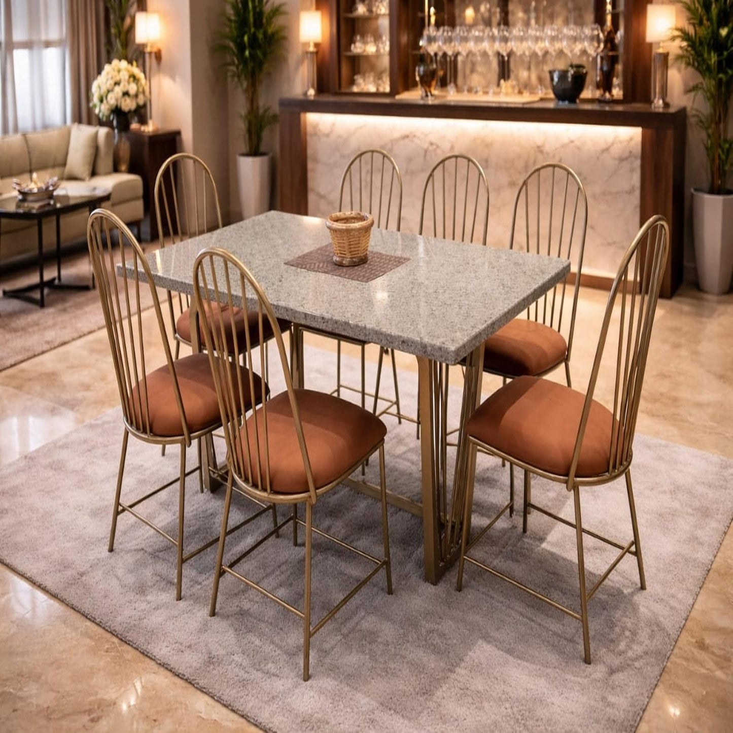 premium 6 seater dining table set with cushioned chairs modern dining furniture
